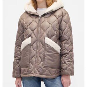 Gap Women's Quilted Sherpa-Trim Jacket Hoodie Dropped Shoulder Water Resistant